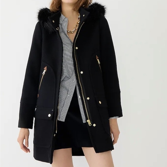 J. Crew New chateau parka Italian stadium-cloth coat BM948 Black 6 - Picture 3 of 13